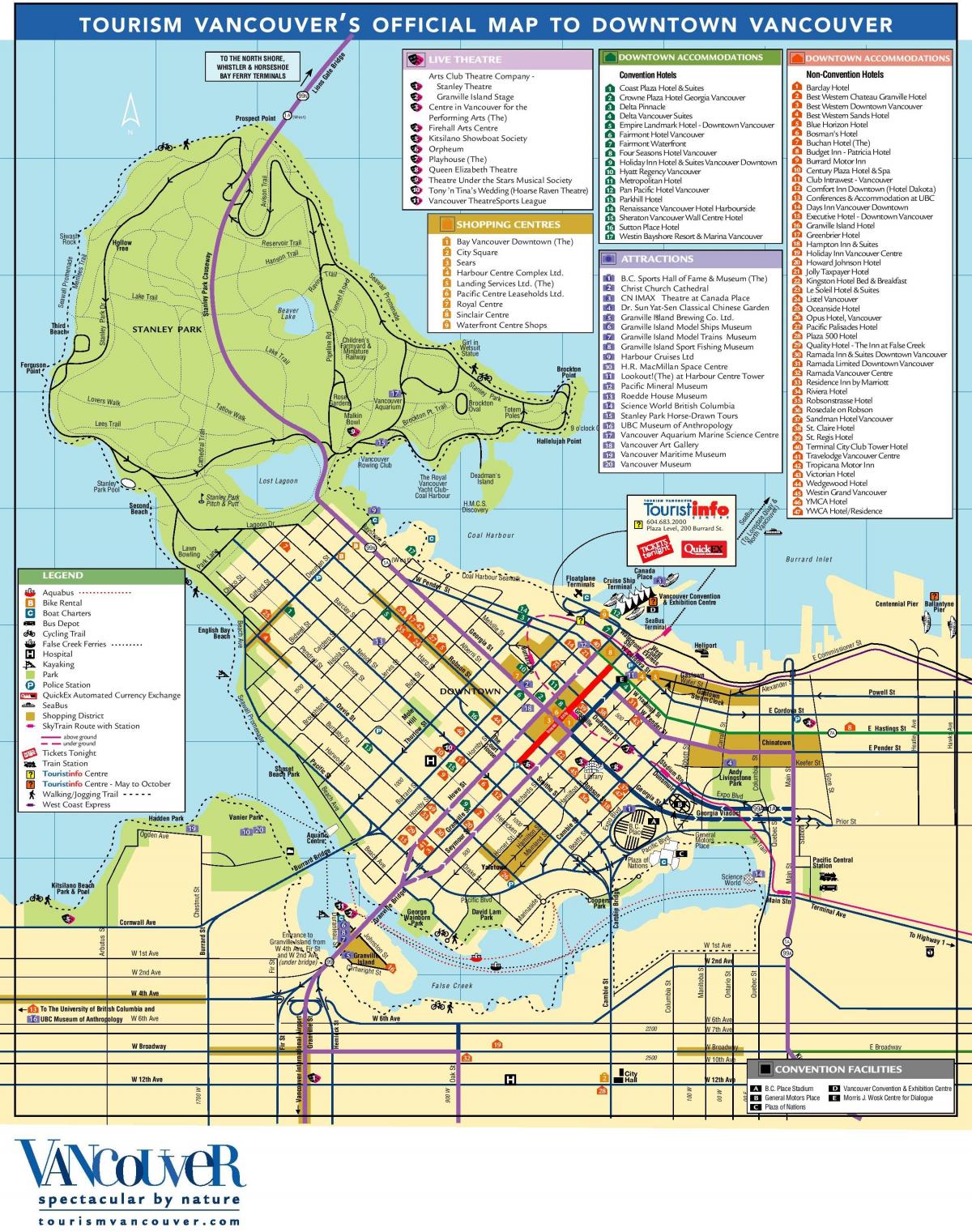 центр города Ванкувер карта с достопримечательностями