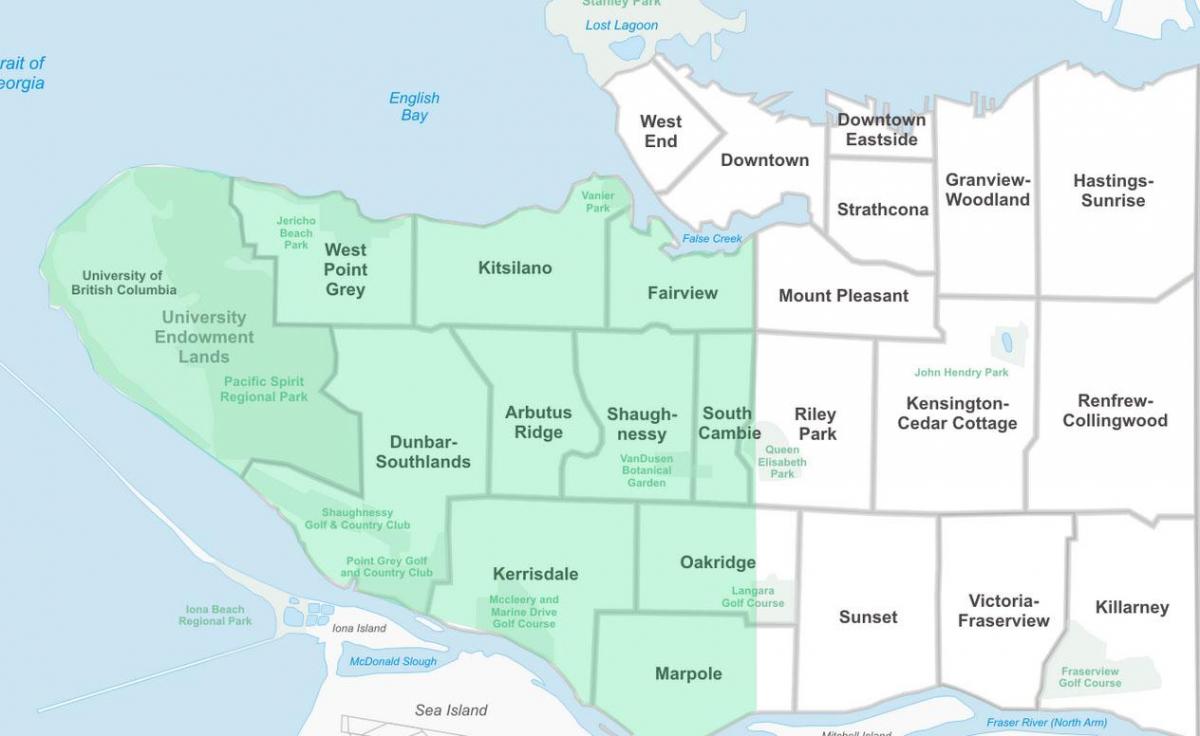 Западном районе Ванкувера карте