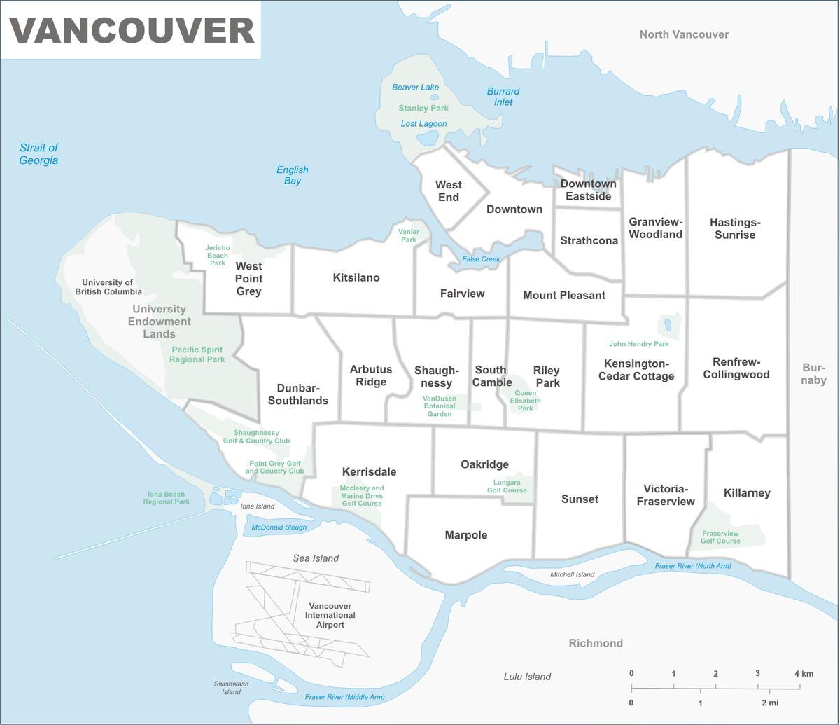 Карта Ванкувера районов