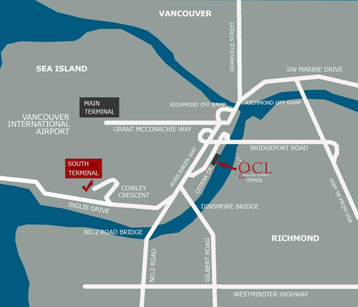 Расположение на карте международный аэропорт Ванкувера 