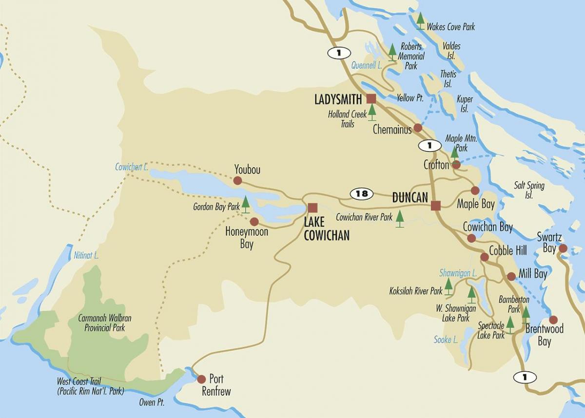 Карта Дункан острове Ванкувер 