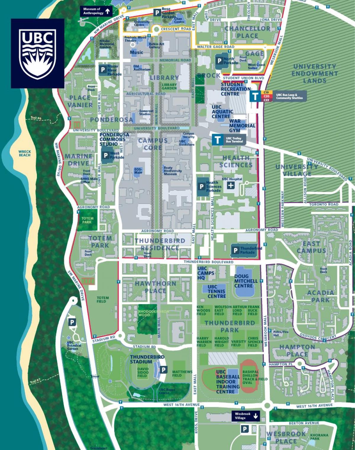 УБК карте кампуса в Ванкувере 
