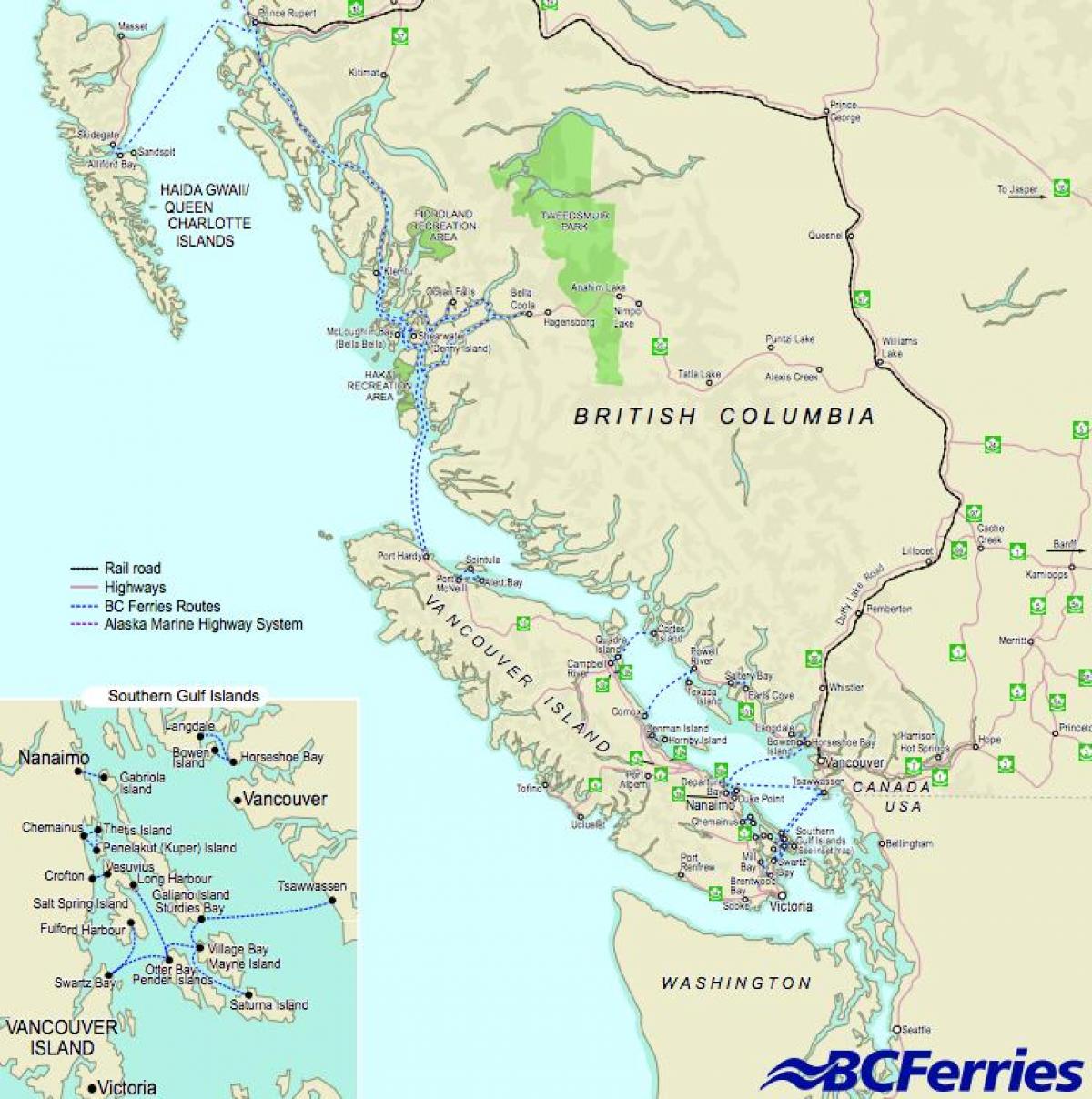 паромы Ванкувер в Ванкувер остров на карте