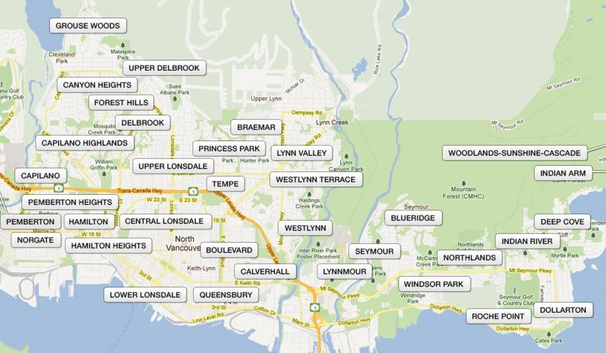 Карта районов Северный Ванкувер 