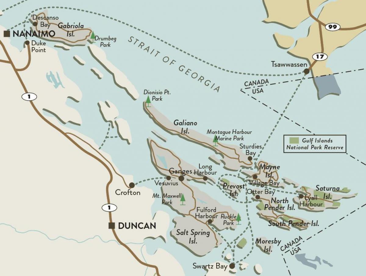 карта острова Ванкувер и островов Галф 