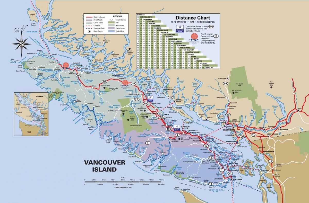 остров трассы Ванкувер карта