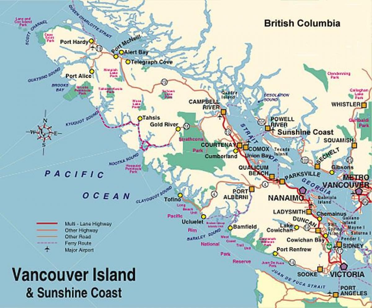 Карта острова Ванкувер кемпинг 