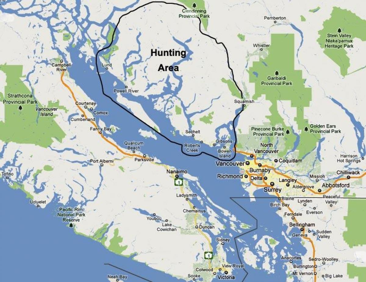 Карта острова Ванкувер охота