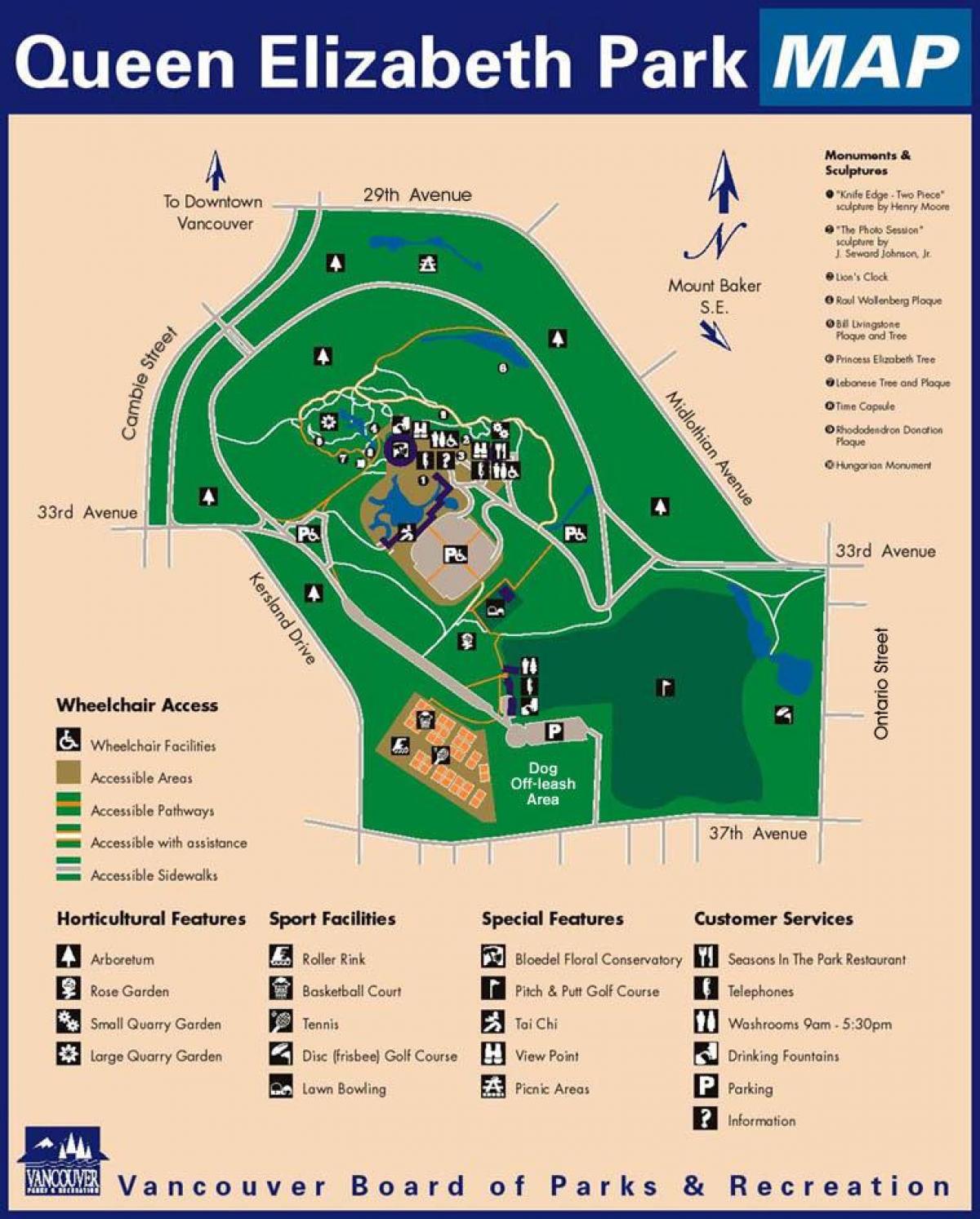Карта парк королевы Елизаветы в Ванкувере