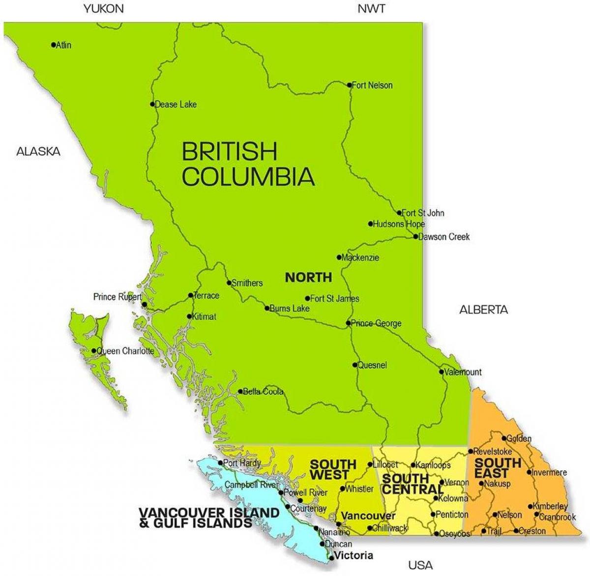 Карта регионов Британской Колумбии