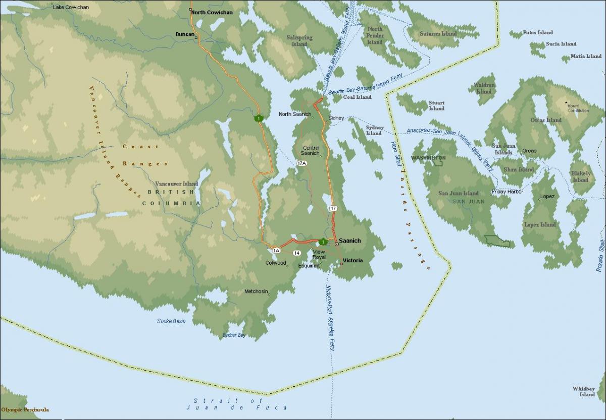 Карта саанич острове Ванкувер 