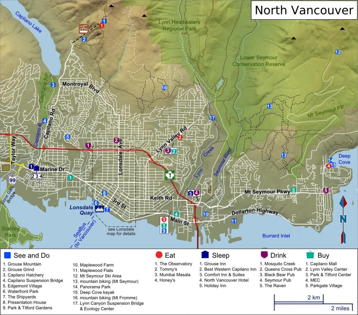 Карту северном побережье Ванкувера